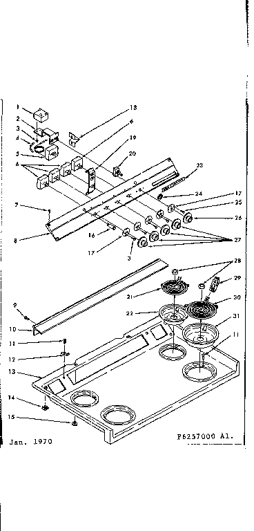 Kenmore 6286257040 backguard and cooktop assembly diagram