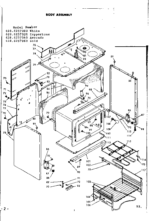 Kenmore 6286257040 body assembly diagram