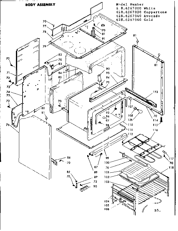 Kenmore 6286267040 body assembly diagram