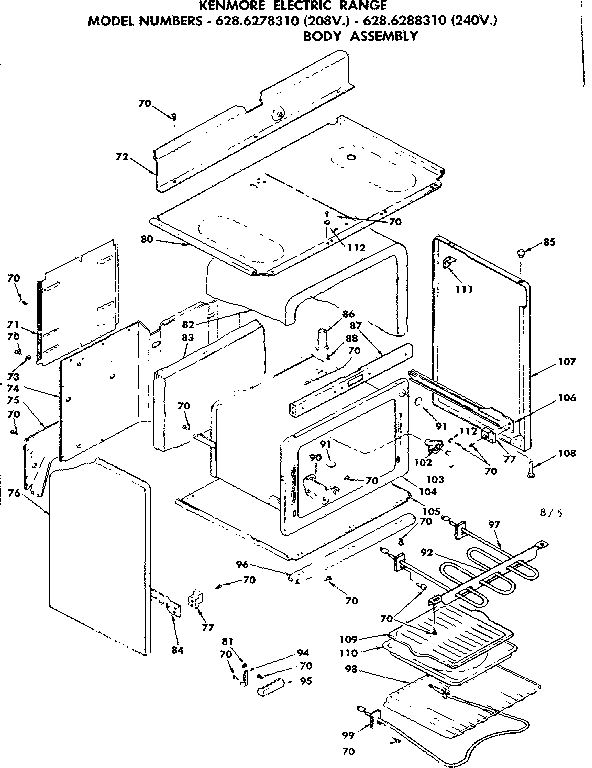 Kenmore 6286278310 body assembly diagram