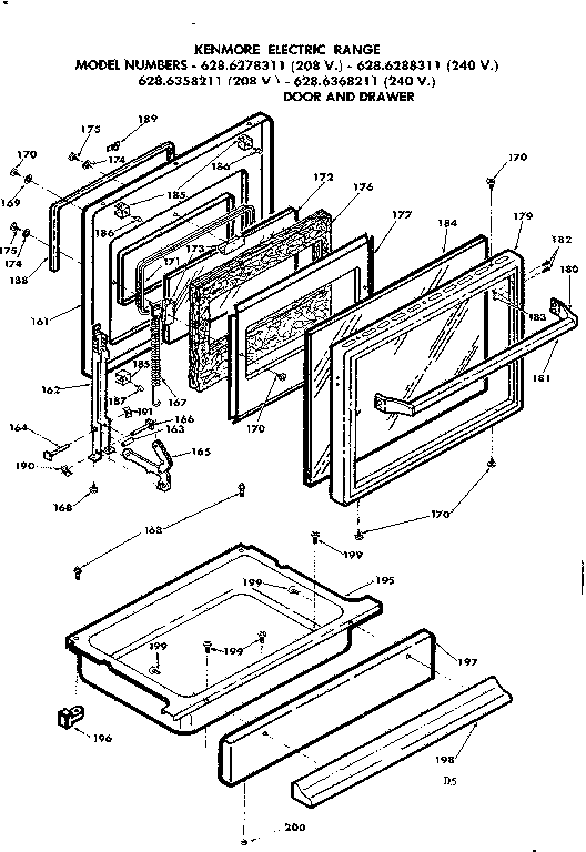 Kenmore 6286368211 door and drawer diagram