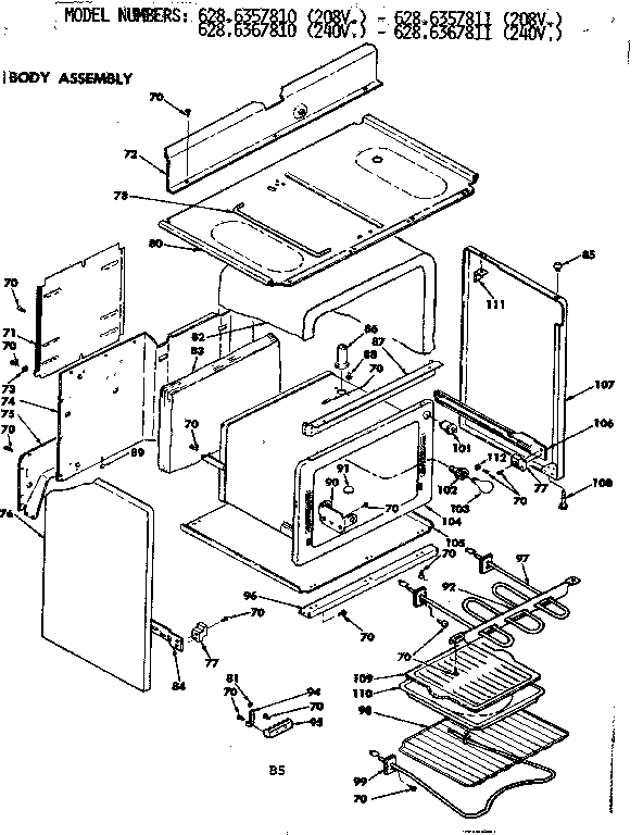 Kenmore 6286357811 body assembly diagram
