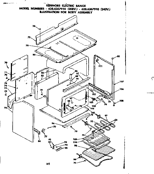 Kenmore 6286357910 body assembly diagram