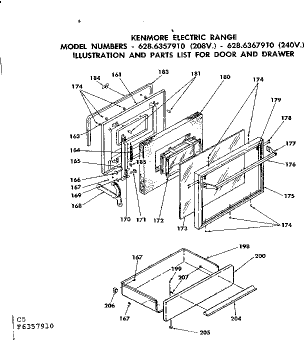 Kenmore 6286357910 door and drawer diagram