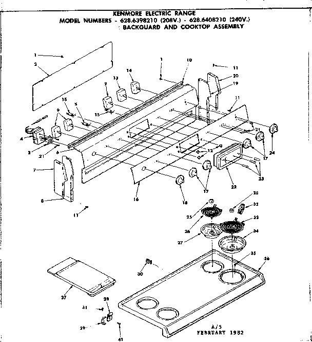 Kenmore 6286398210 backguard and cooktop assembly diagram