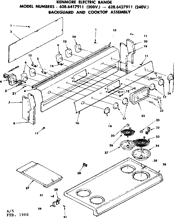 Kenmore 6286417911 backguard and cooktop assembly diagram