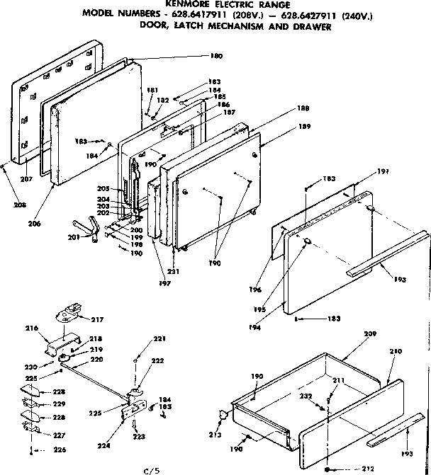 Kenmore 6286417911 door latch mechanism and drawer diagram
