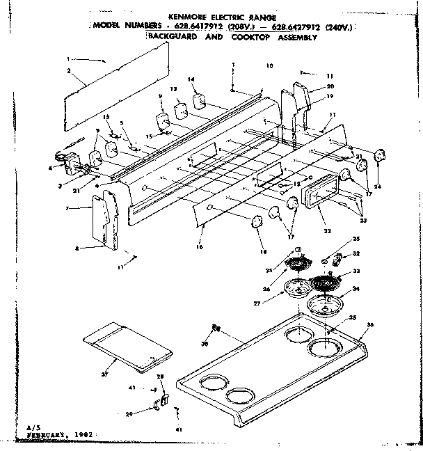 Kenmore 6286427912 backguard and cooktop assembly diagram