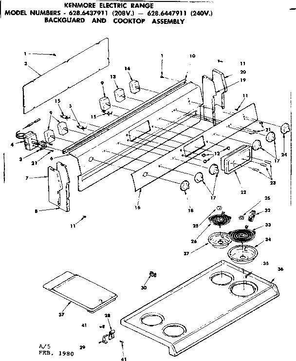 Kenmore 6286437911 backguard and cooktop assembly diagram