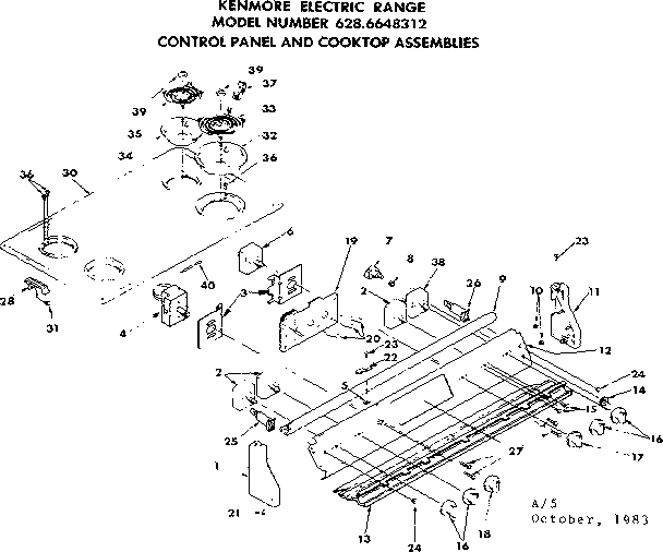 Kenmore 6286648312 control panel and cooktop assemblies diagram