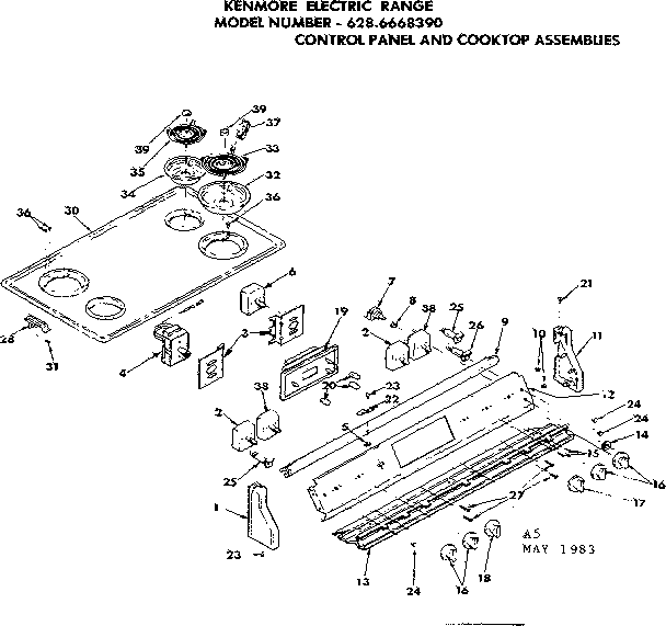 Kenmore 6286668390 control panel and cooktop assemblies diagram