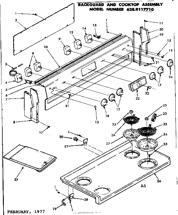 Kenmore 6289117710 backguard and cooktop assembly diagram