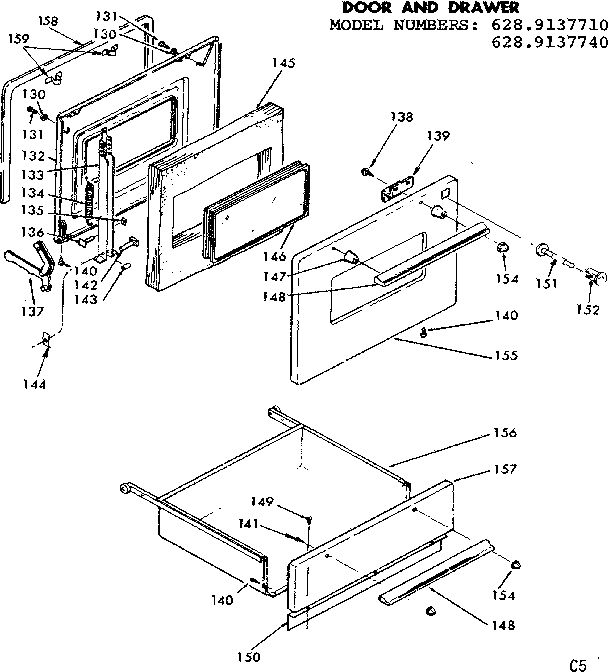 Kenmore 6289137740 door and drawer diagram