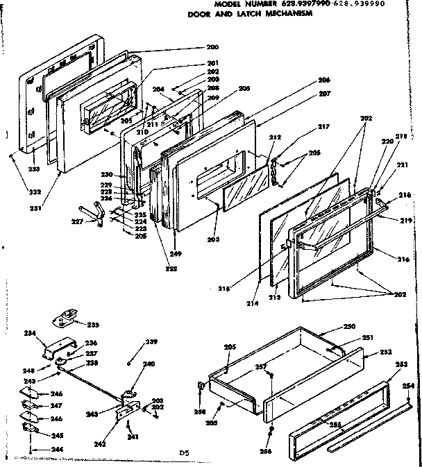 Kenmore 6289397990 door and latch mechanism diagram