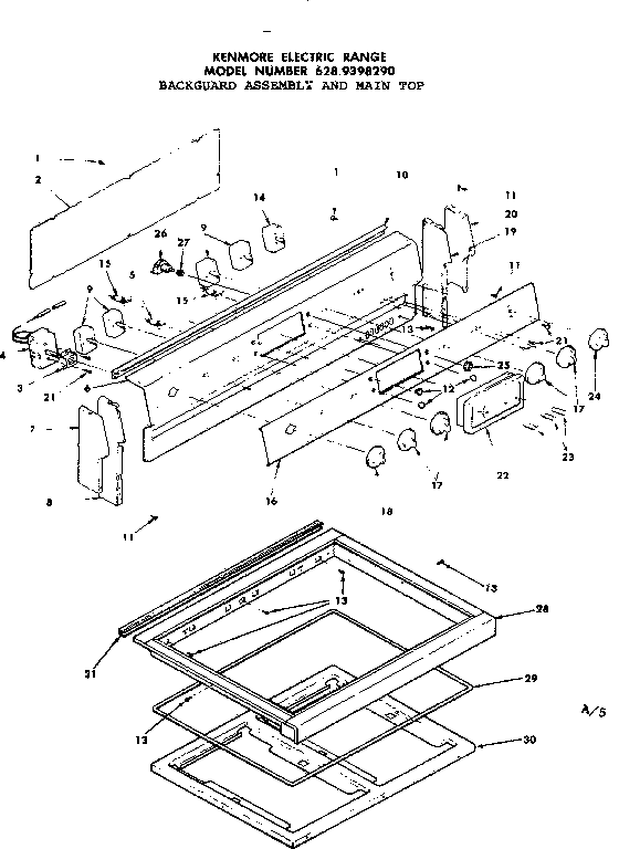Kenmore 6289398290 backguard assembly and main top diagram