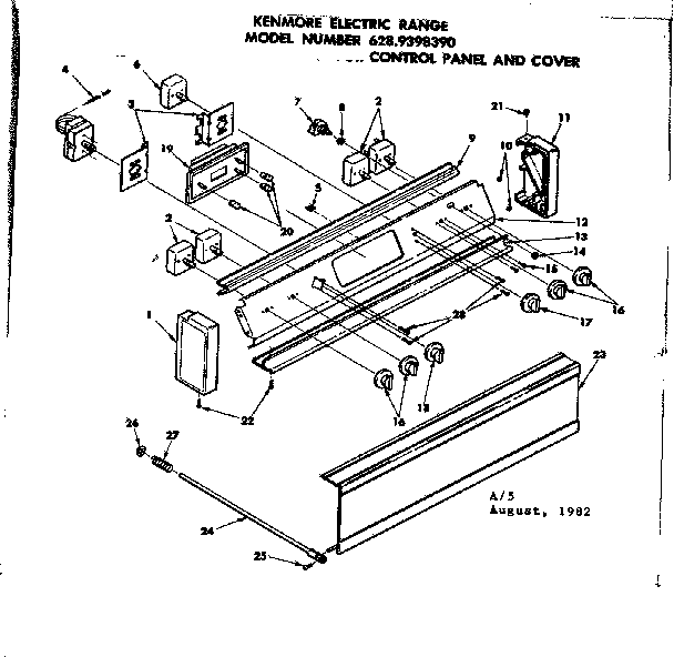 Kenmore 6289398390 control panel and cover diagram