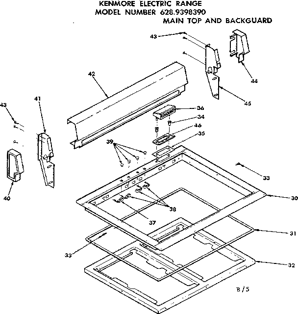Kenmore 6289398390 main top and backguard diagram