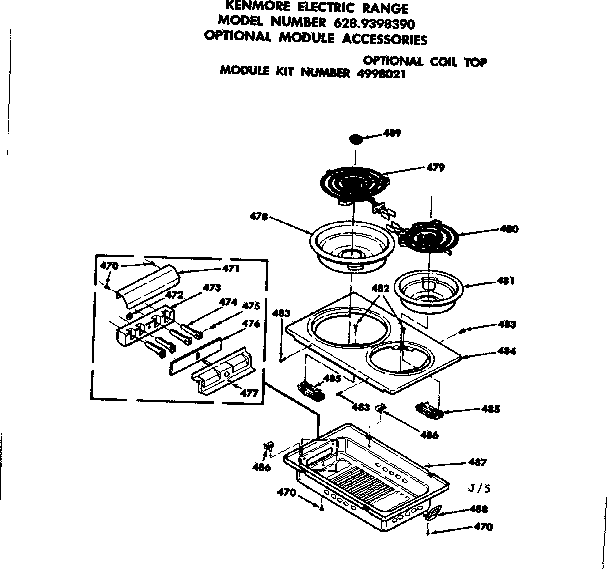Kenmore 6289398390 optional coil top module kit no. 4998021 diagram