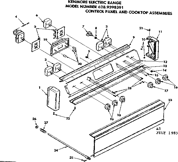 Kenmore 6289398391 control panel and cooktop assemblies diagram