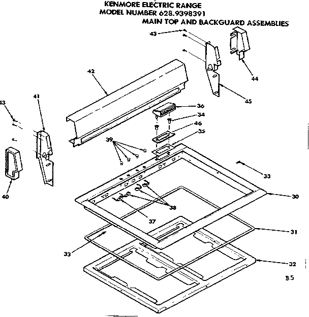 Kenmore 6289398391 main top and backguard assemblies diagram
