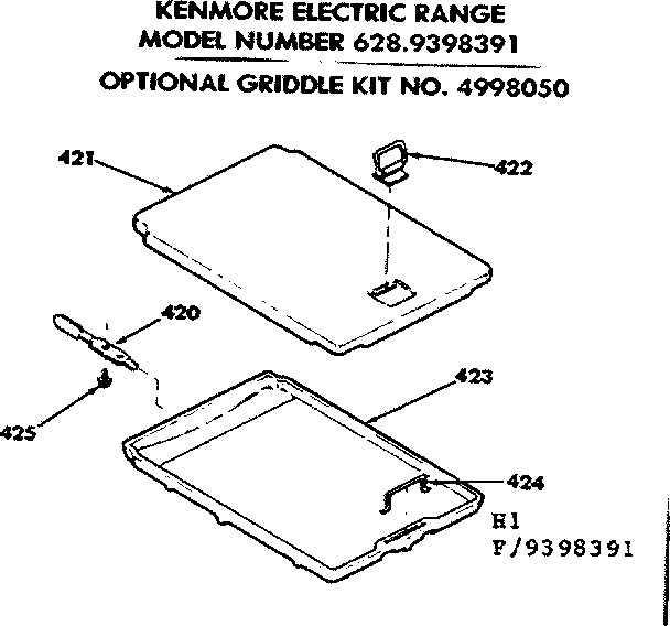 Kenmore 6289398391 optional griddle kit no. 4998050 diagram