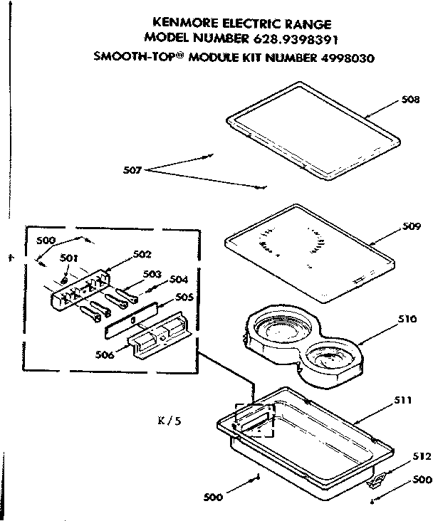 Kenmore 6289398391 optional smooth-top module kit number 4998030 diagram