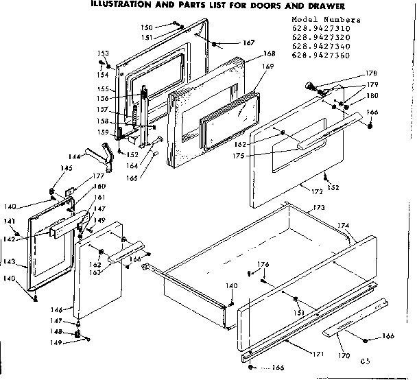 Kenmore 6289427310 doors and drawer diagram