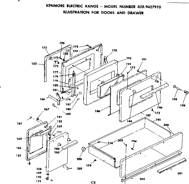Kenmore 6289427910 doors and drawer diagram