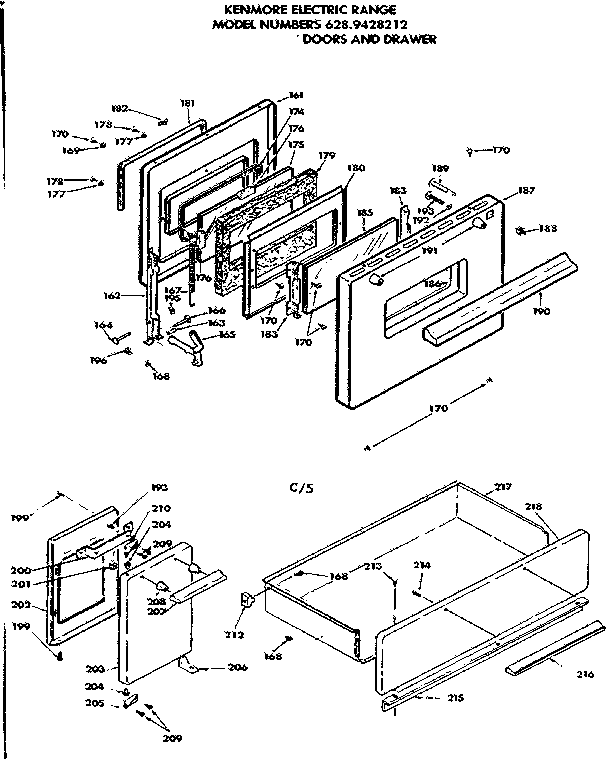 Kenmore 6289428212 door and drawer diagram