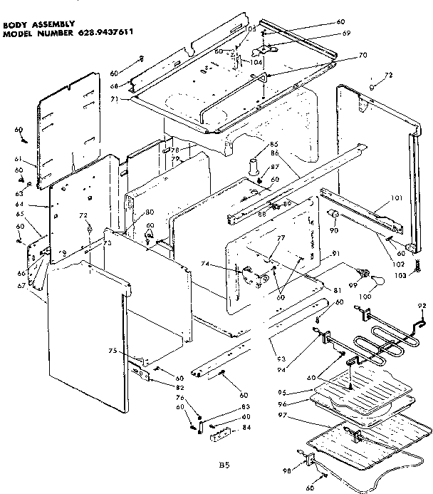 Kenmore 6289437611 body assembly diagram