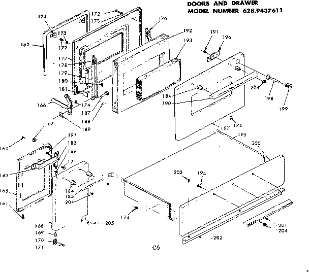 Kenmore 6289437611 doors and drawer diagram