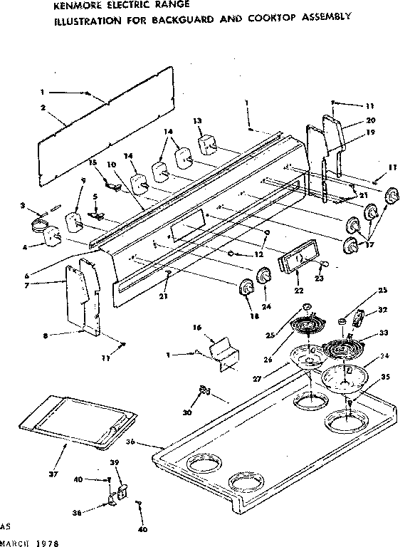 Kenmore 6289437612 backguard and cooktop assembly diagram