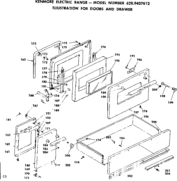 Kenmore 6289437612 doors and drawer diagram