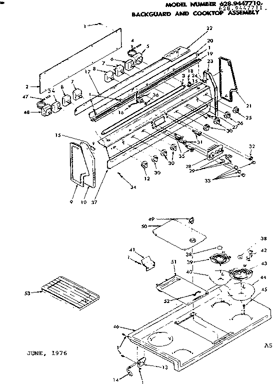Kenmore 6289447710 backguard & cooktop assembly diagram