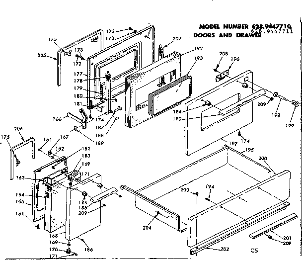 Kenmore 6289447710 doors and drawer diagram