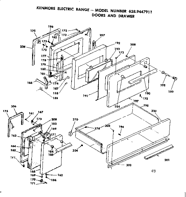 Kenmore 6289447911 doors and drawer diagram