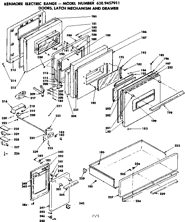 Kenmore 6289457911 doors latch mechanism and drawer diagram