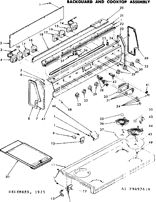 Kenmore 6289497610 backguard and cooktop assembly diagram