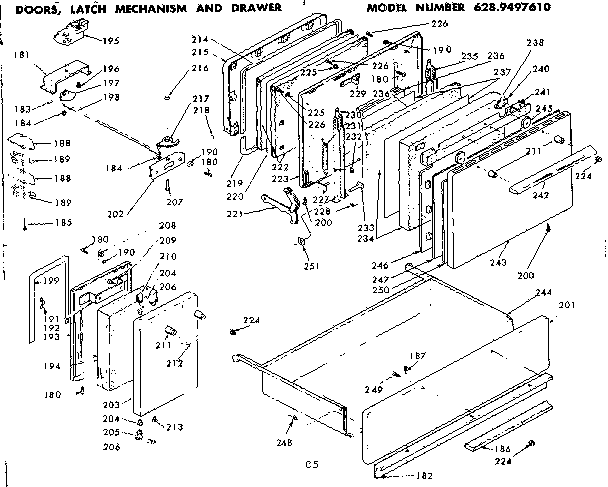 Kenmore 6289497610 doors, latch mechanism and drawer diagram