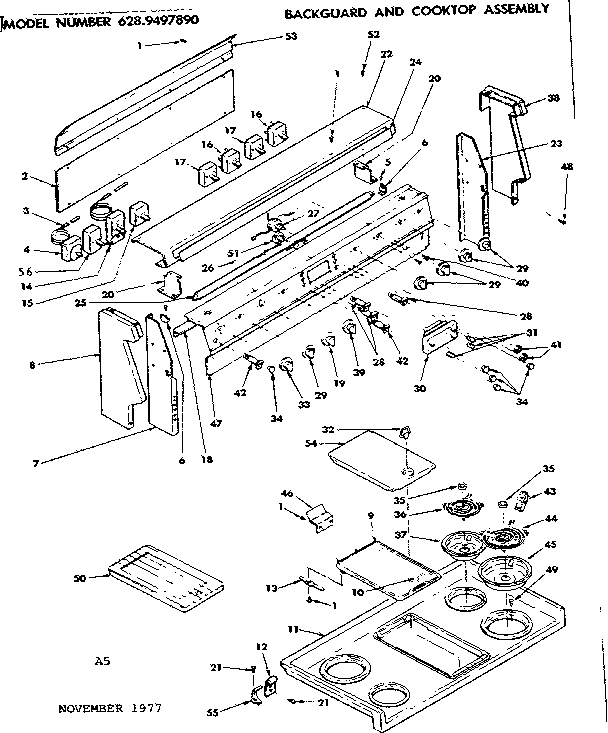 Kenmore 6289497890 backguard and cooktop assembly diagram