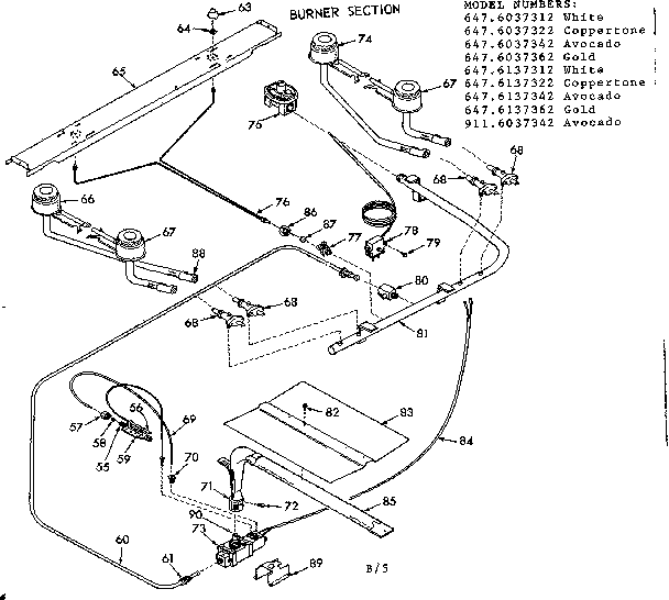 Kenmore 6476037312 burner section diagram