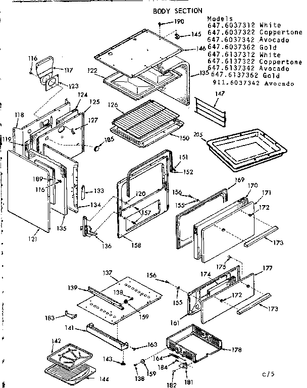Kenmore 6476037312 body section diagram