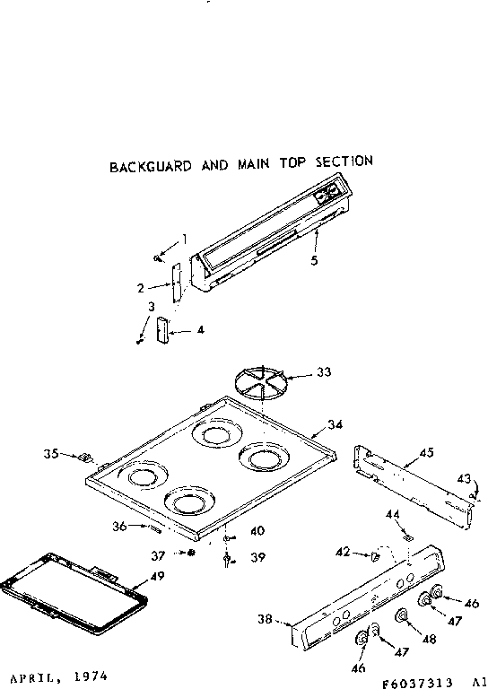 Kenmore 6476037343 backguard and main top section diagram
