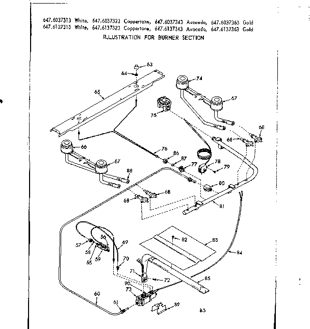 Kenmore 6476037343 burner section diagram
