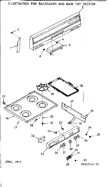 Kenmore 6476047510 backguard and main top section diagram
