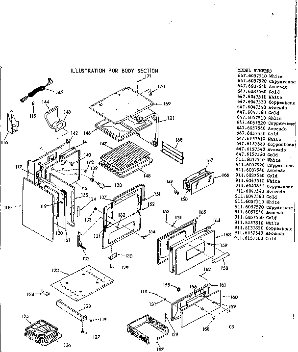Kenmore 6476047510 body section diagram