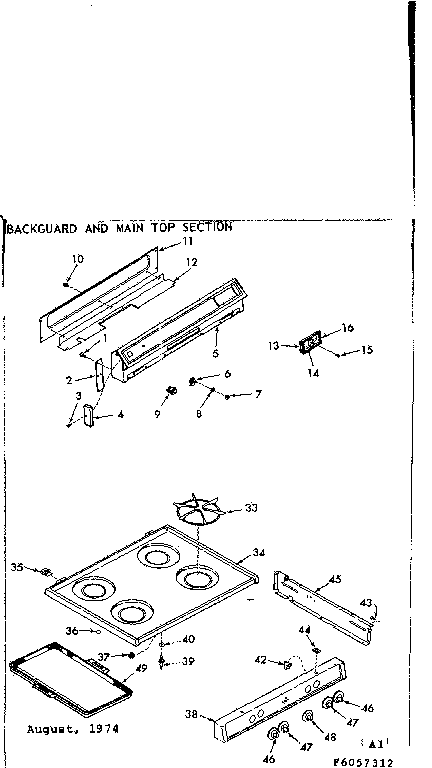 Kenmore 6476157312 backguard and main top section diagram
