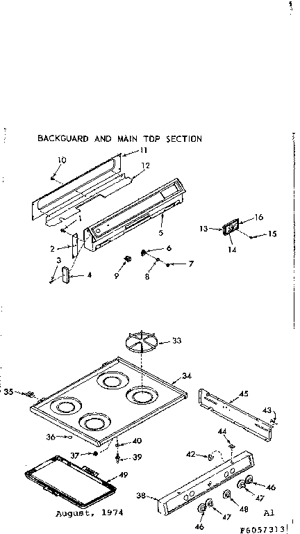 Kenmore 6476057363 backguard and main top section diagram