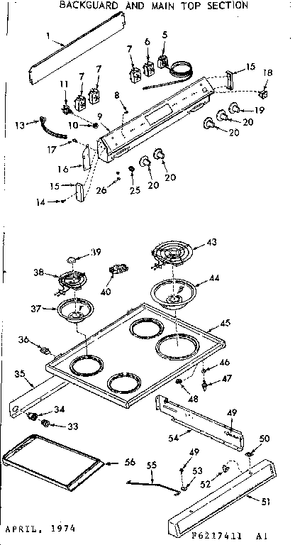 Kenmore 6476217421 backguard & main top section diagram