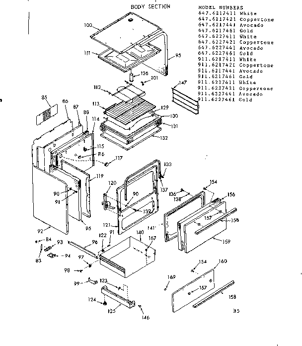Kenmore 6476217421 body section diagram